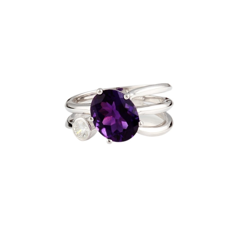 9ct White Gold 3.11ct Amethyst and 0.32ct Diamond Ring