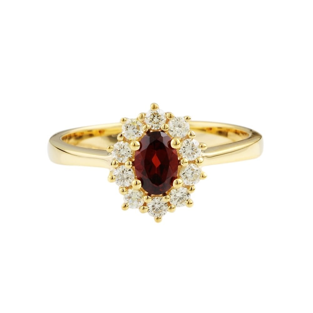 9ct yellow gold Garnet 0.62ct and Diamond 0.35ct Cluster Ring