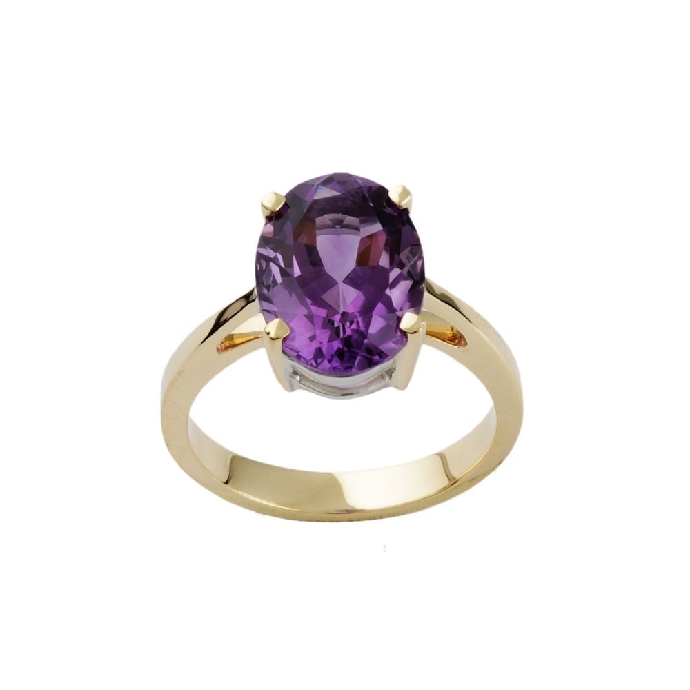 9ct Yellow and White Gold Amethyst Single Stone Ring