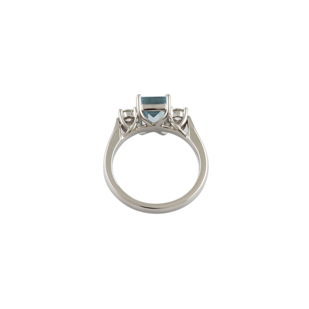 9ct White Gold Aquamarine 1.53ct and Diamond 0.36ct Three Stone Ring
