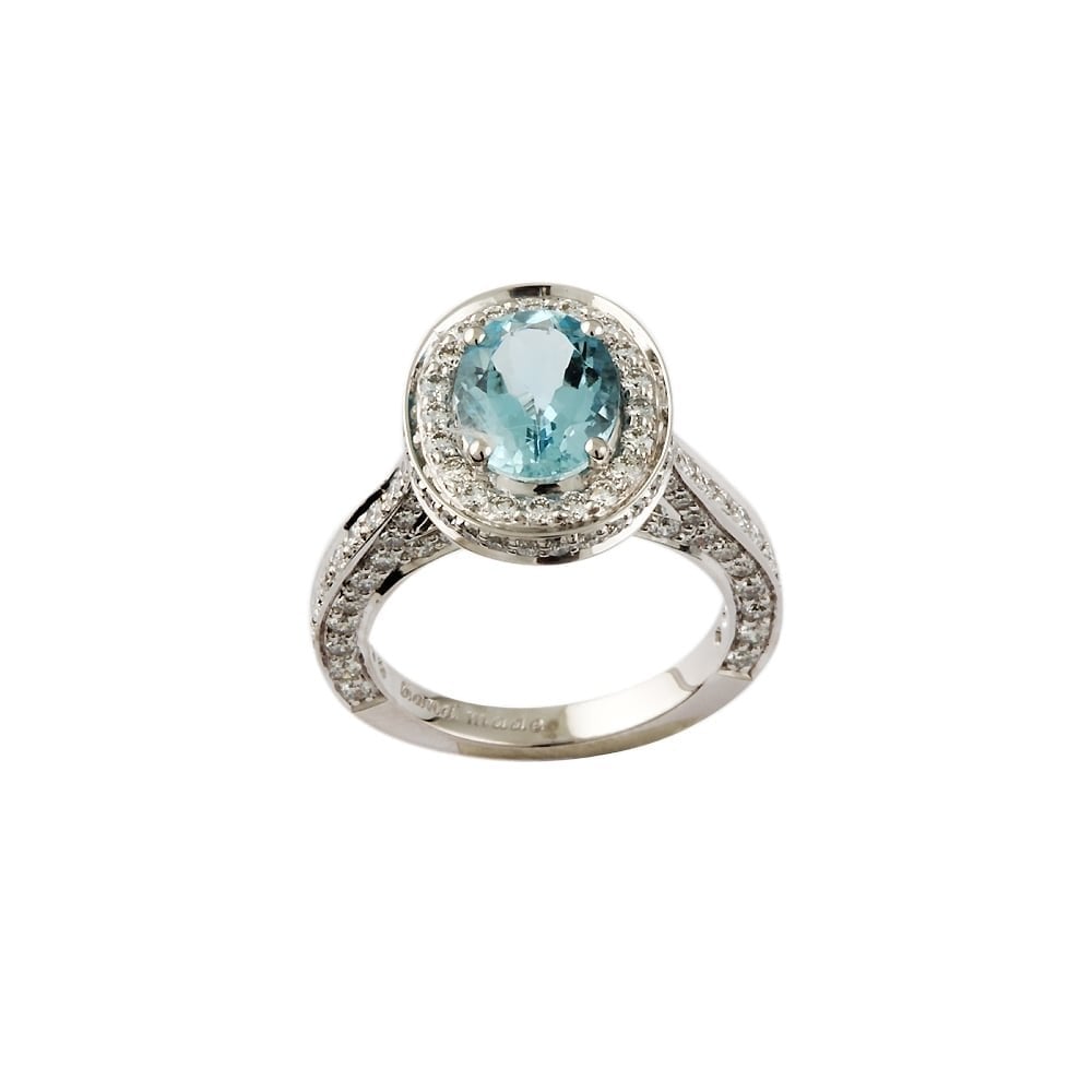 9ct White Gold Aquamarine 1.75ct and Diamond 1.21ct Cluster Ring