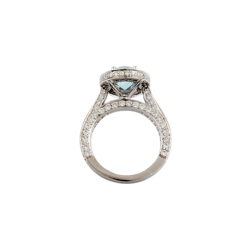 9ct White Gold Aquamarine 1.75ct and Diamond 1.21ct Cluster Ring