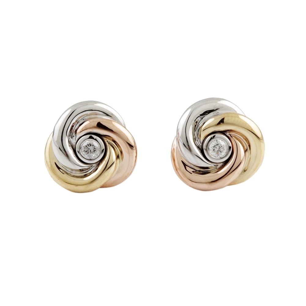 9ct Rose Yellow and White Gold Diamond 0.09ct Knot Stud Earrings