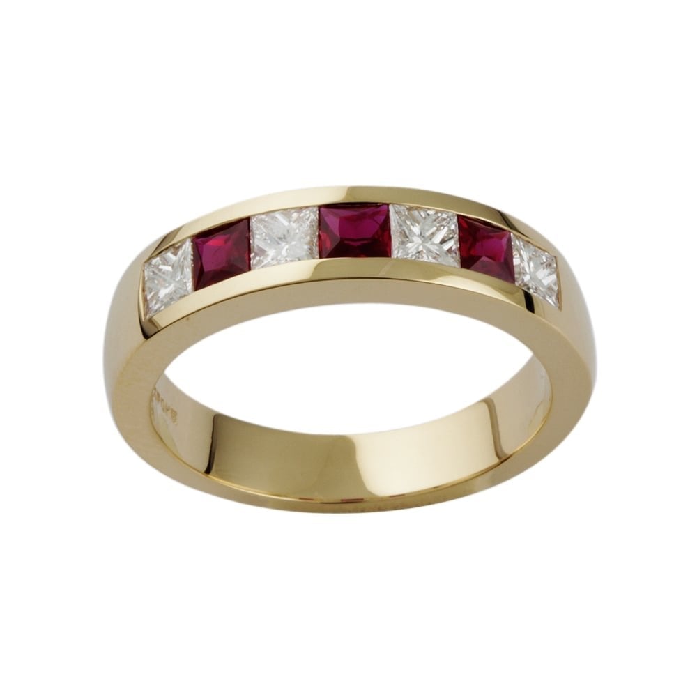 9ct Yellow Gold Ruby 0.50ct and Diamond 0.62ct Seven Stone Ring