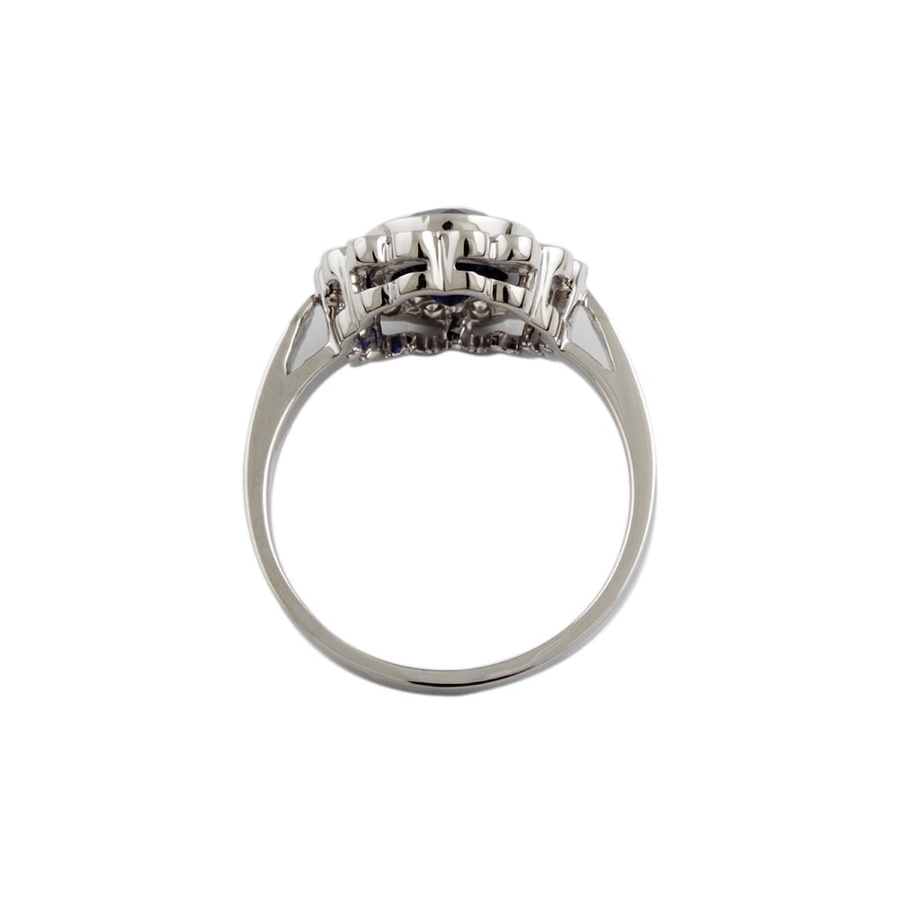 9ct White Gold Blue Sapphire 1.86ct and Diamond 0.21ct Cluster Ring