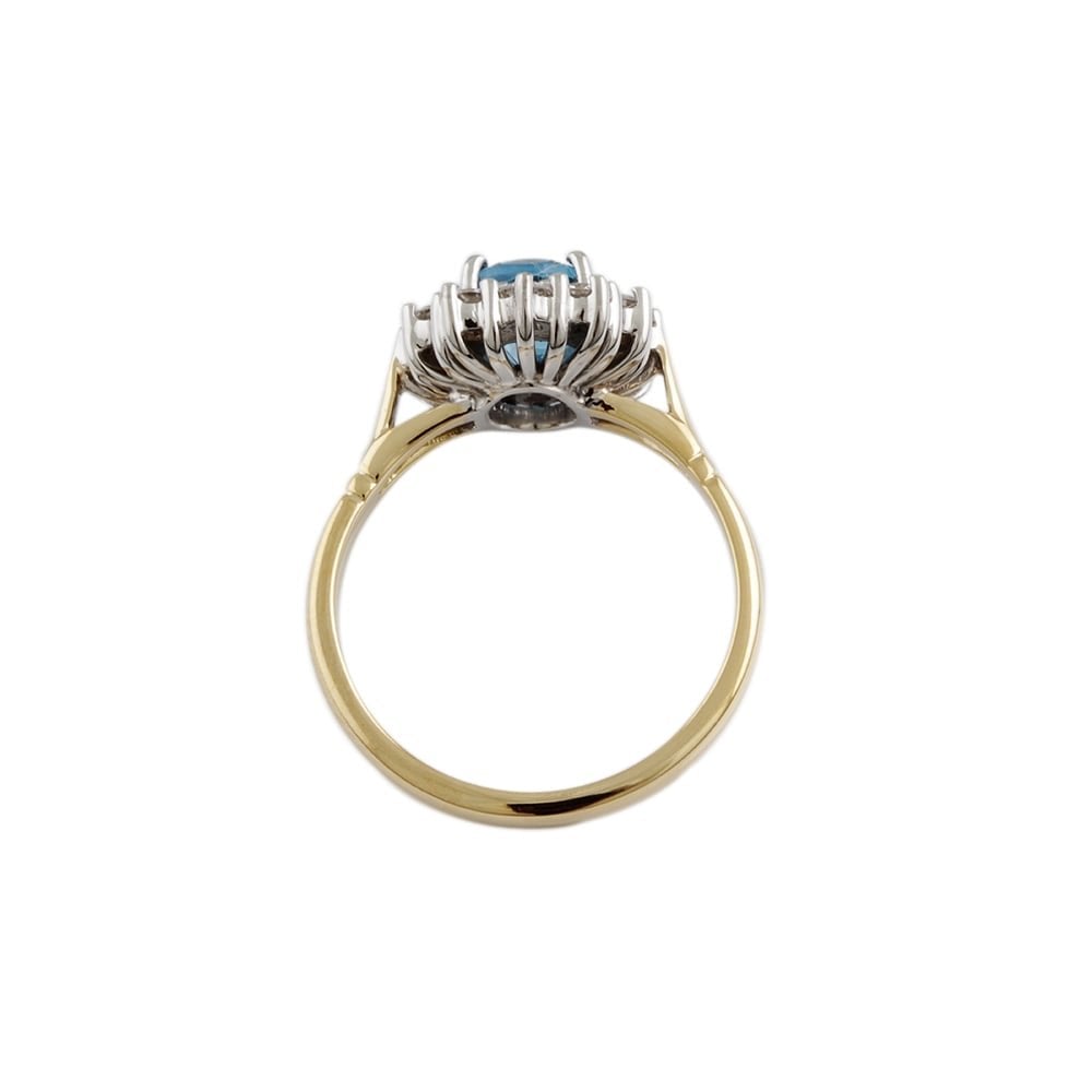 9ct Yellow and White Gold Blue Topaz 1.60ct and Diamond 0.61ct Cluster Ring
