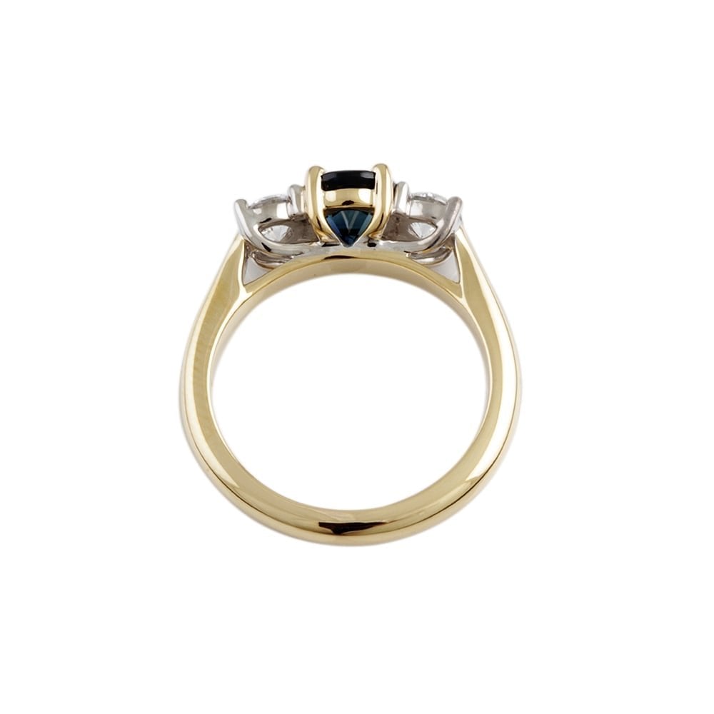 9ct Yellow and White Gold Blue Sapphire 1.41ct and Diamond 0.70ct Three Stone Ring