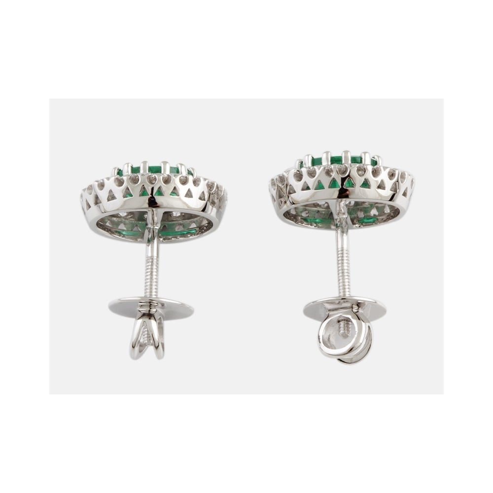 9ct White Gold Emerald 1.37ct and Diamond 0.62ct Stud Earrings