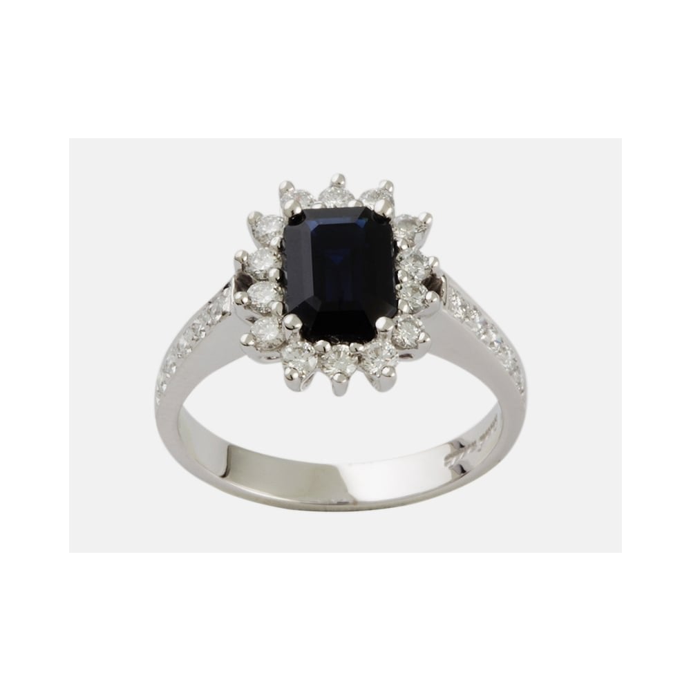 9ct White Gold Blue Sapphire 1.69ct and Diamond 0.66ct Cluster Ring