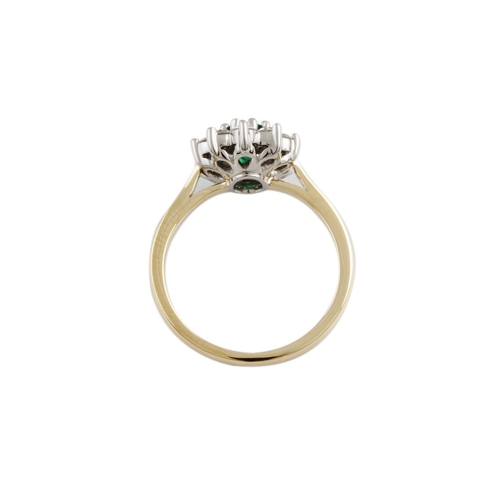 9ct Yellow and White Gold Emerald and Diamond Cluster Ring