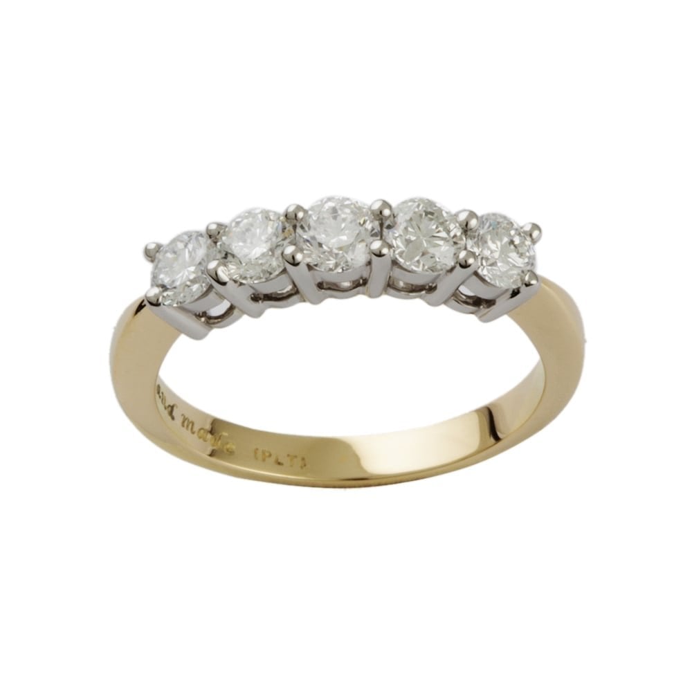 9ct Yellow and White Gold Diamond Five Stone Ring