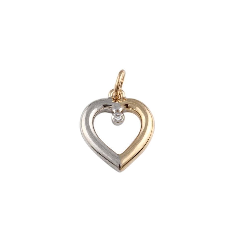 9ct Yellow and White Gold Diamond Heart Pendant 0.01ct