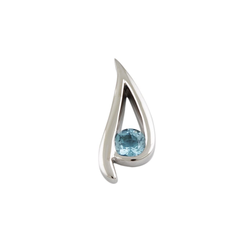 9ct white Gold Single Stone Blue Topaz Pendant
