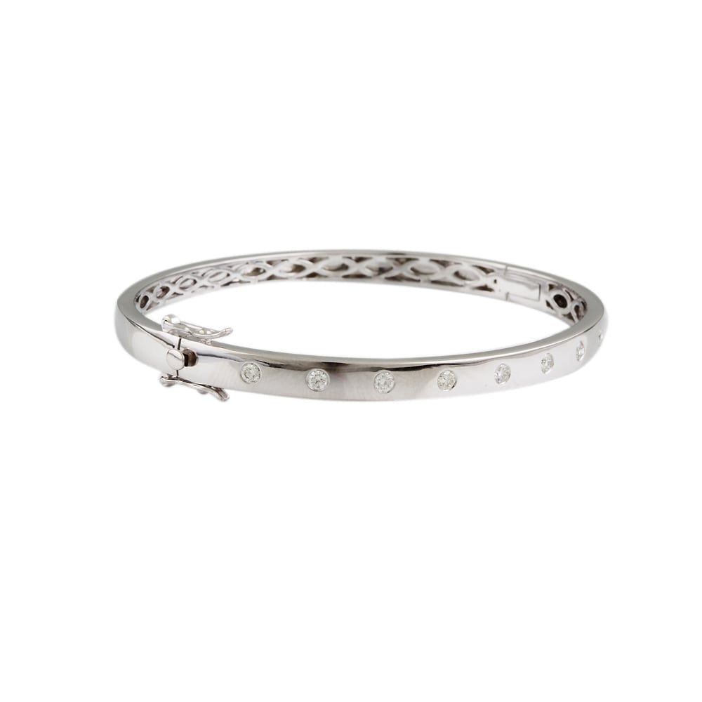 9ct White Gold Hinged Diamond Bangle 0.50ct