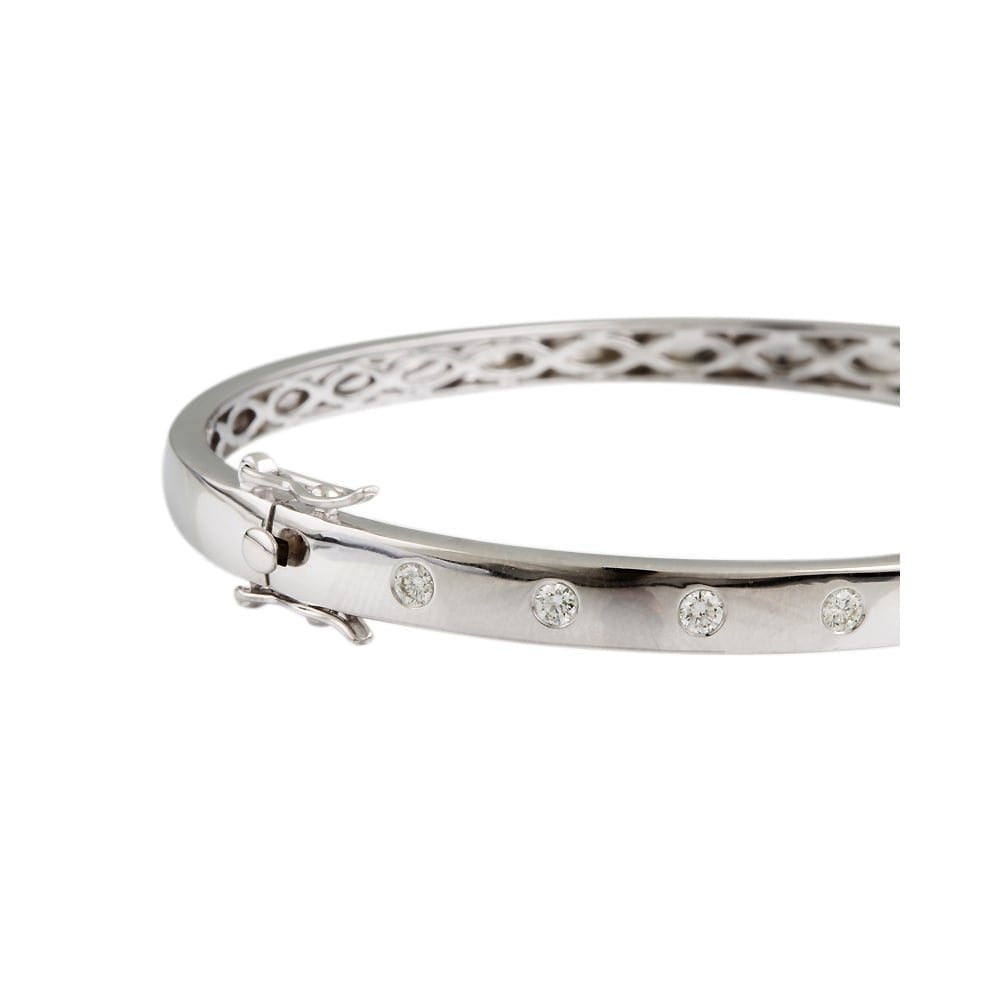9ct White Gold Hinged Diamond Bangle 0.50ct