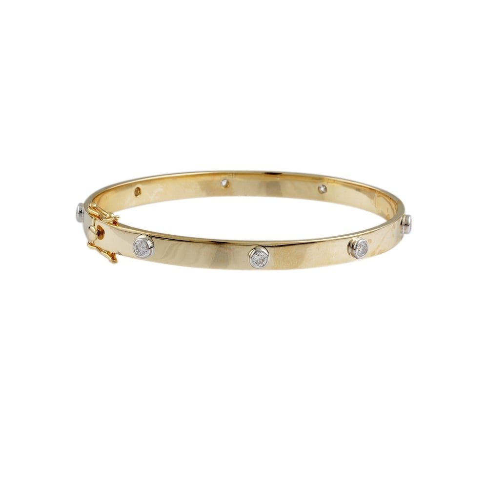 9ct Yellow And White Gold Hinged Diamond Bangle 0.80ct