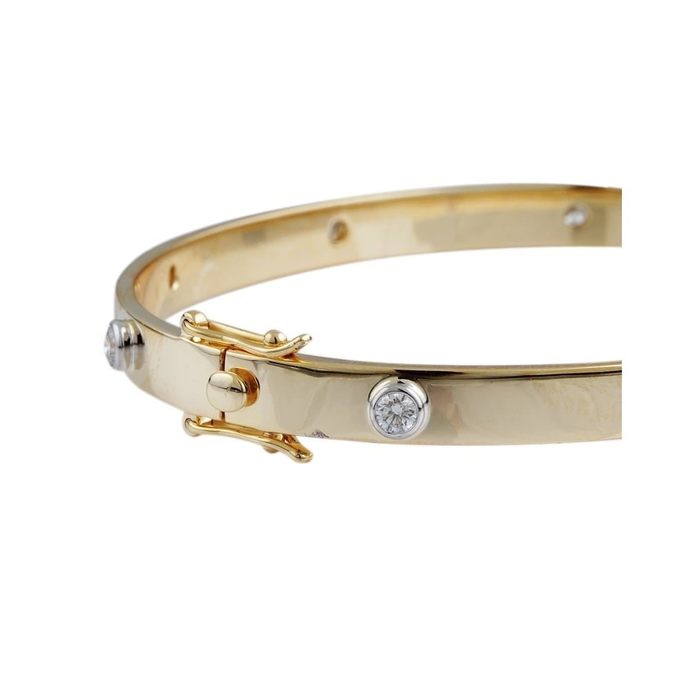 9ct Yellow And White Gold Hinged Diamond Bangle 0.80ct