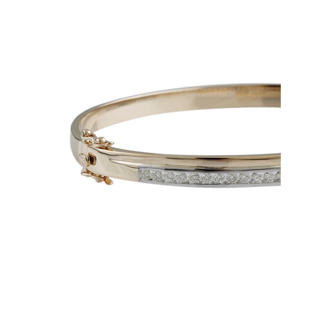 9ct Yellow And White Gold Hinged Diamond Crossover Bangle 1.45ct