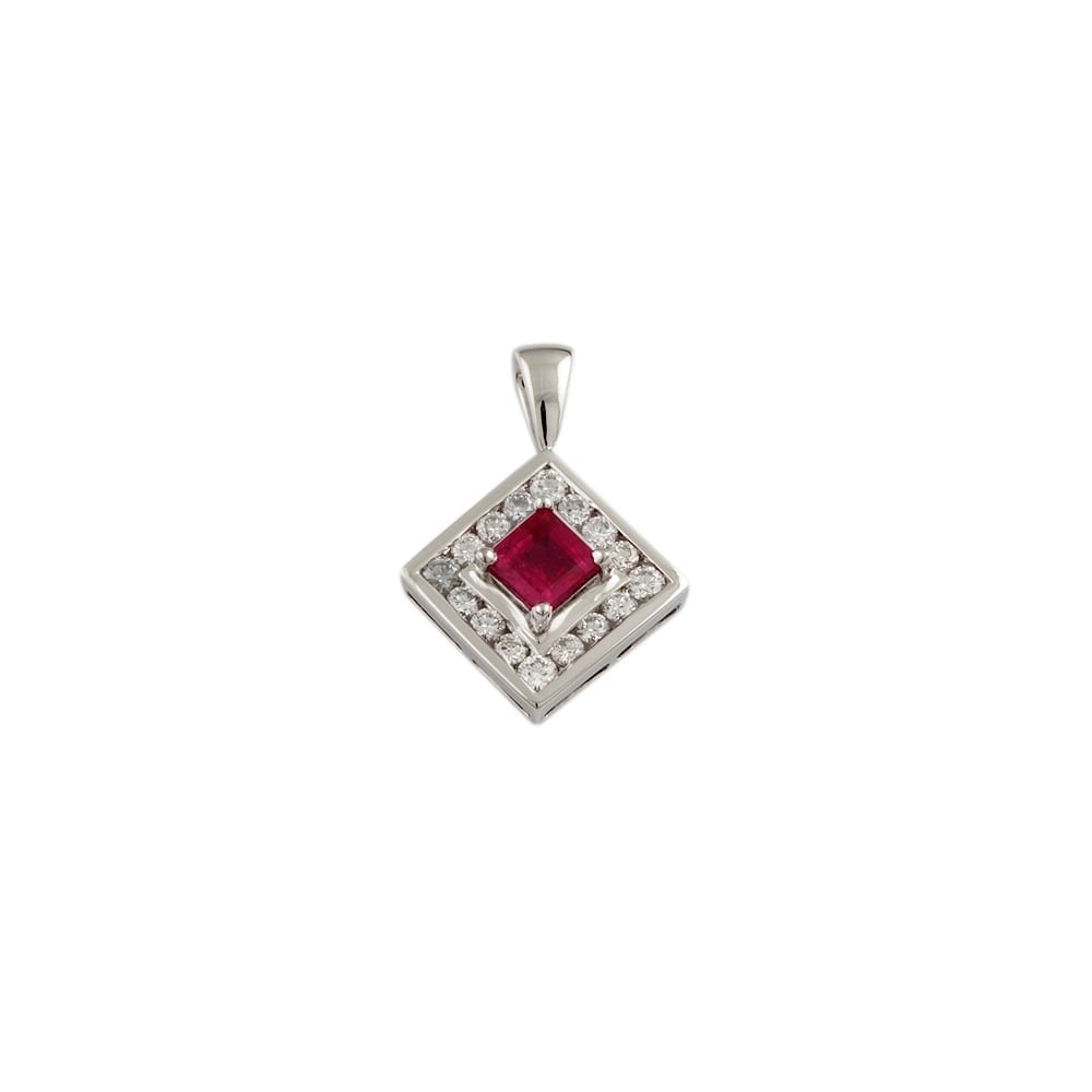 9ct white gold ruby and diamond pendant