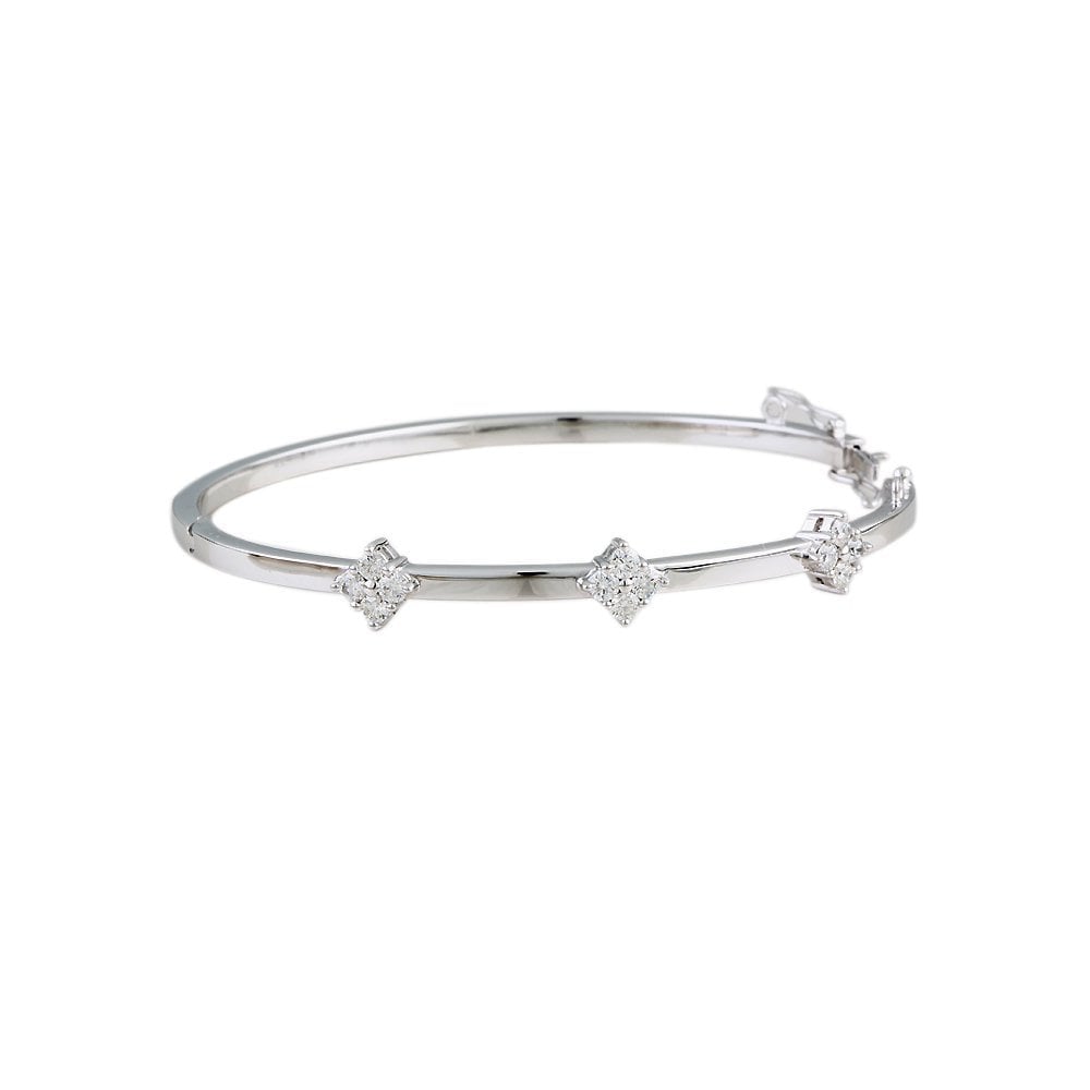 9ct White Gold Hinged Diamond Cluster Bangle 0.77ct