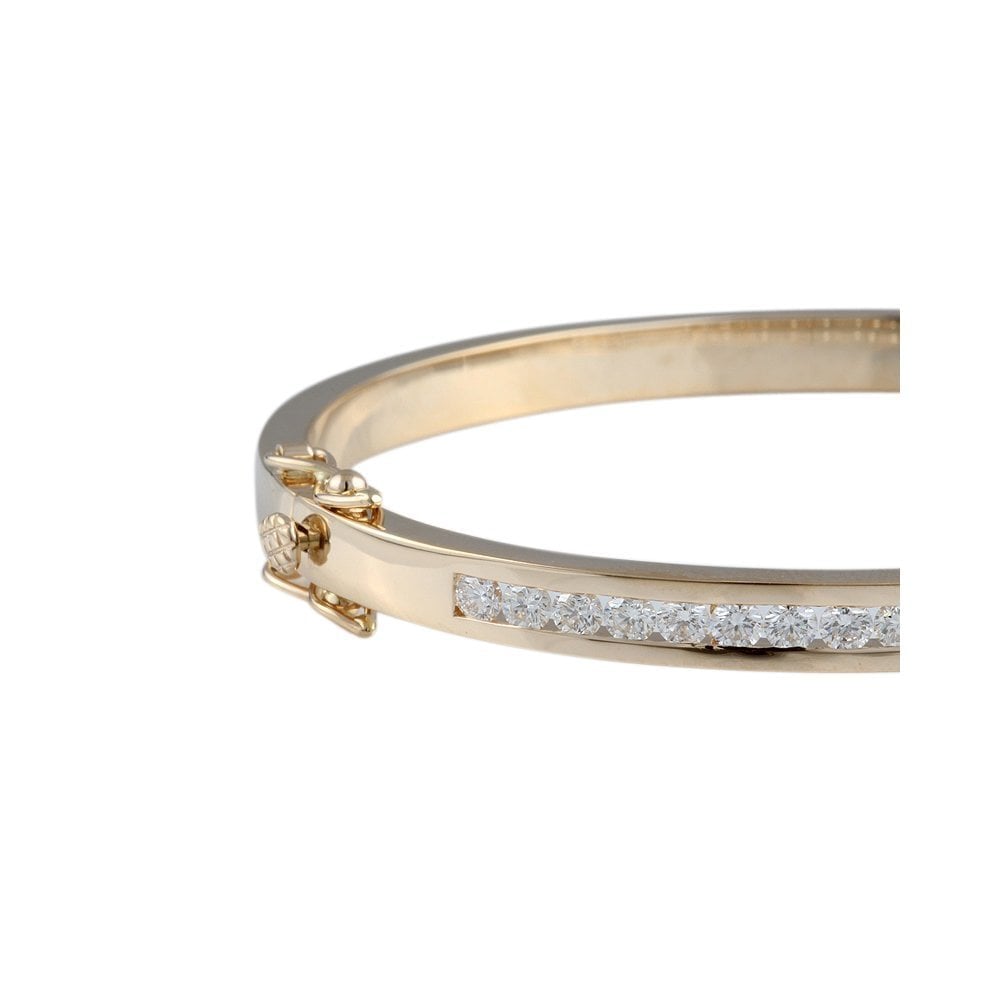 9ct Yellow Gold Channel Set Hinged Diamond Bangle 1.91ct