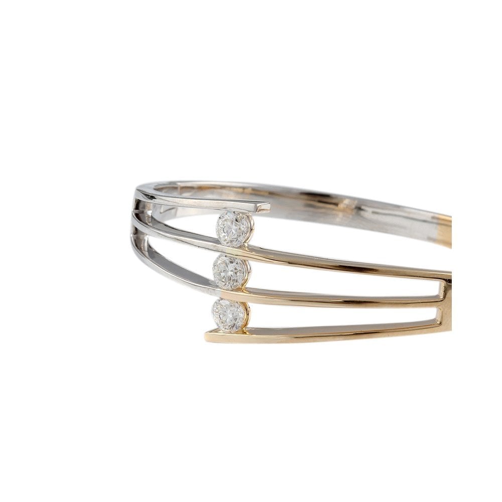 9ct Yellow And White Gold Hinged Contemporary Diamond Bangle 1.50ct