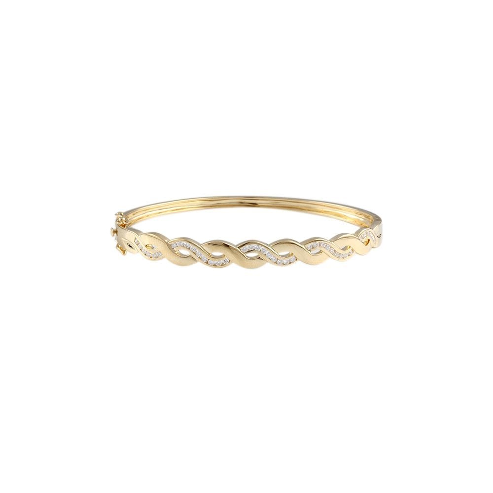 9ct Yellow Gold Wave Design Channel Set Hinged Diamond Bangle 0.59ct