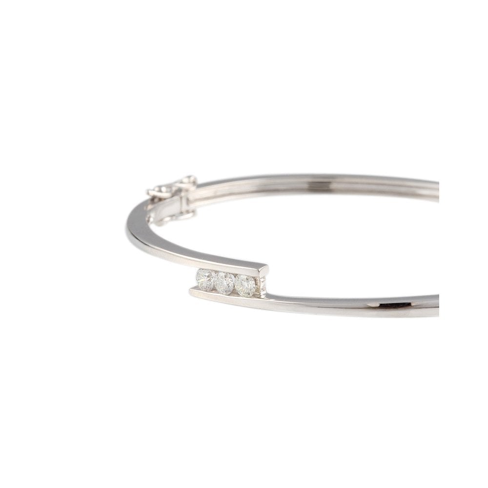 9ct White Gold Hinged Three Stone Diamond Bangle 0.44ct