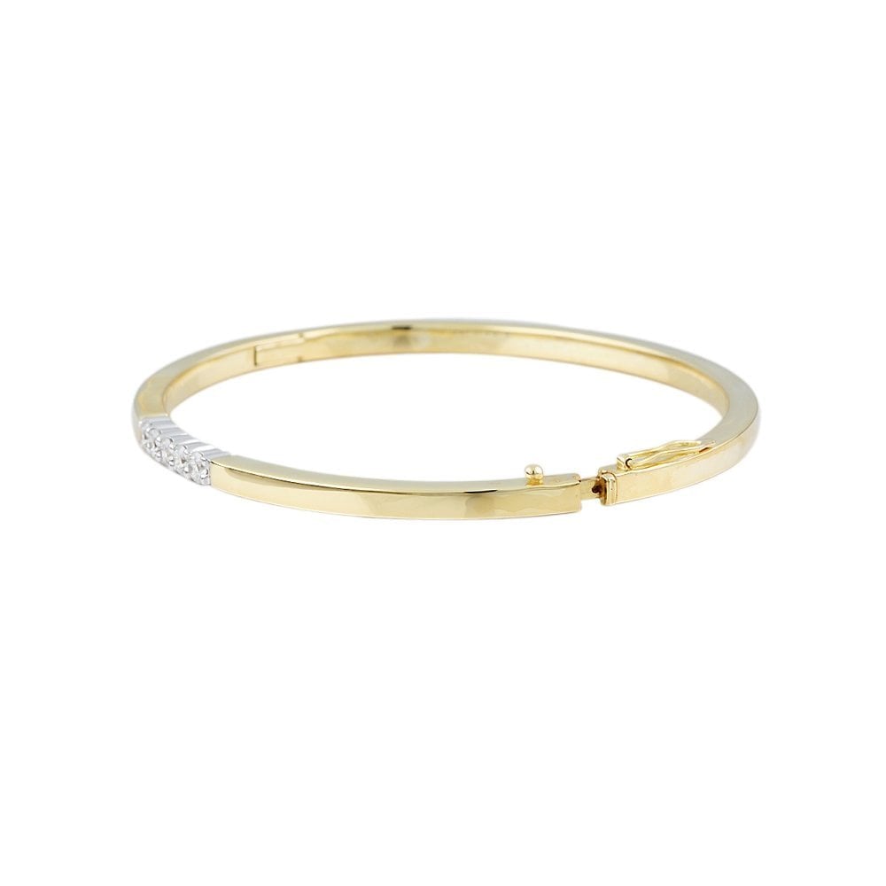 9ct Yellow And White Gold Hinged Five Stone Diamond Bangle 0.50ct