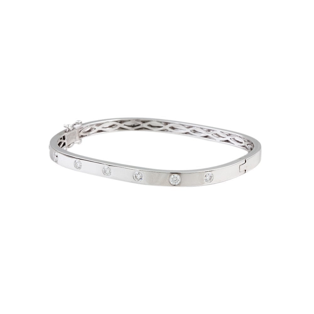 9ct White Gold Hinged Flush Set Square Diamond Bangle 0.75ct