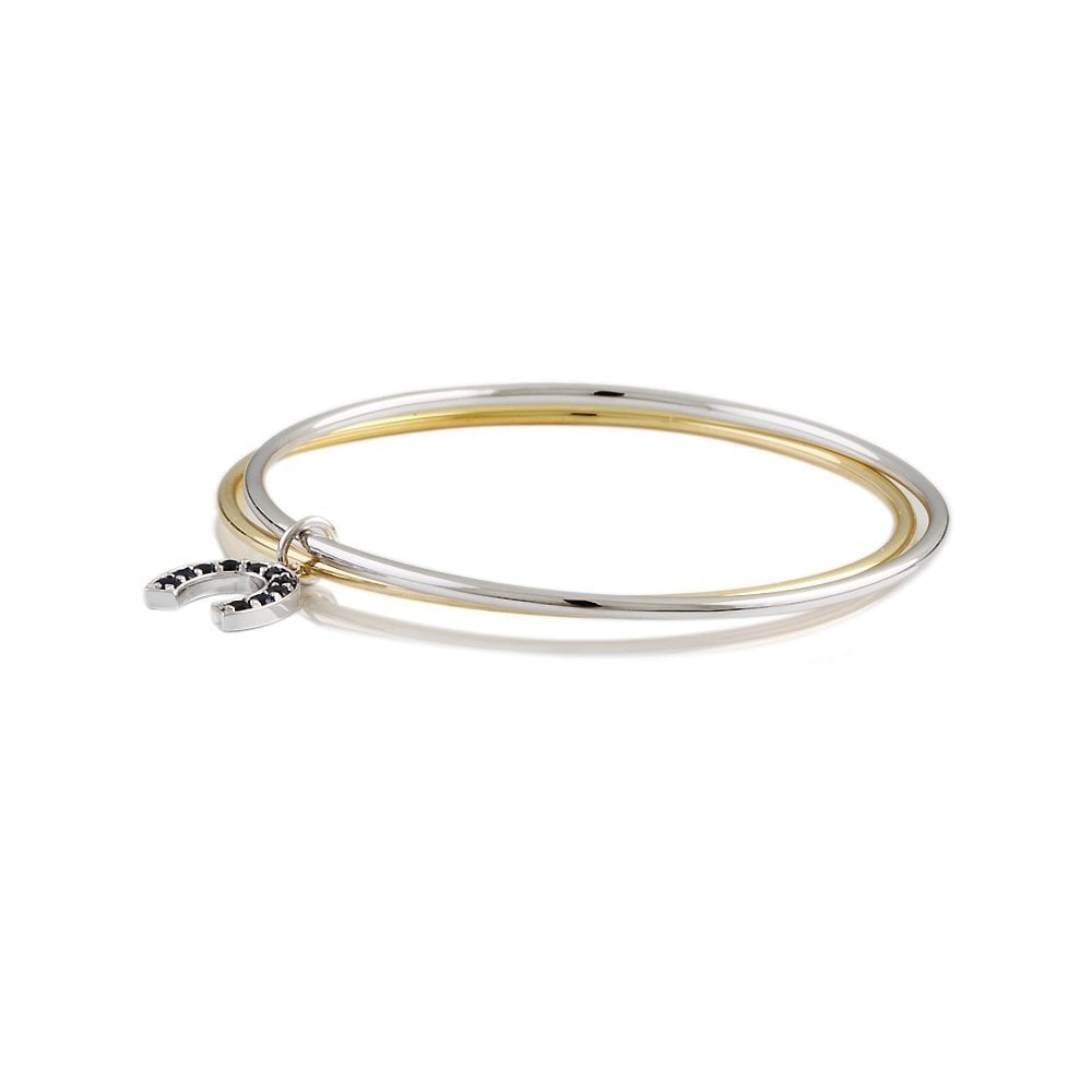 9ct Yellow And White Gold Russian Style Slip On Lucky Horseshoe Sapphire Bangle 0.68ct