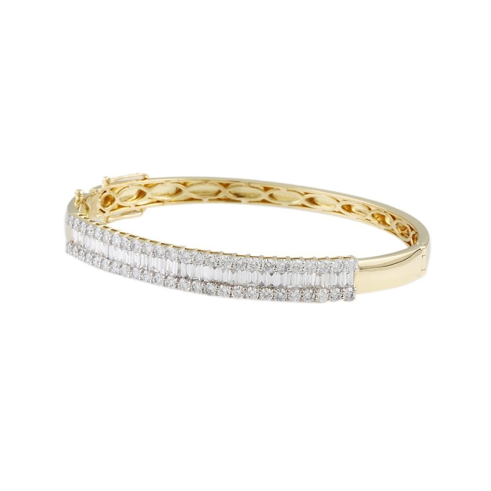 9ct Yellow And White Gold Hinged Diamond Set Statement Bangle 3.47ct