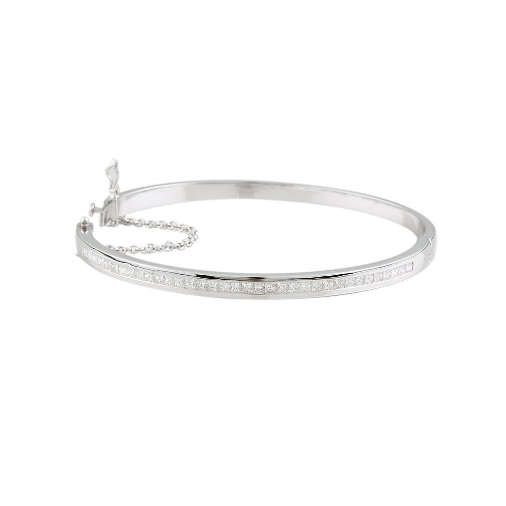 9ct White Gold Channel Set Hinged Diamond Bangle 1.70ct
