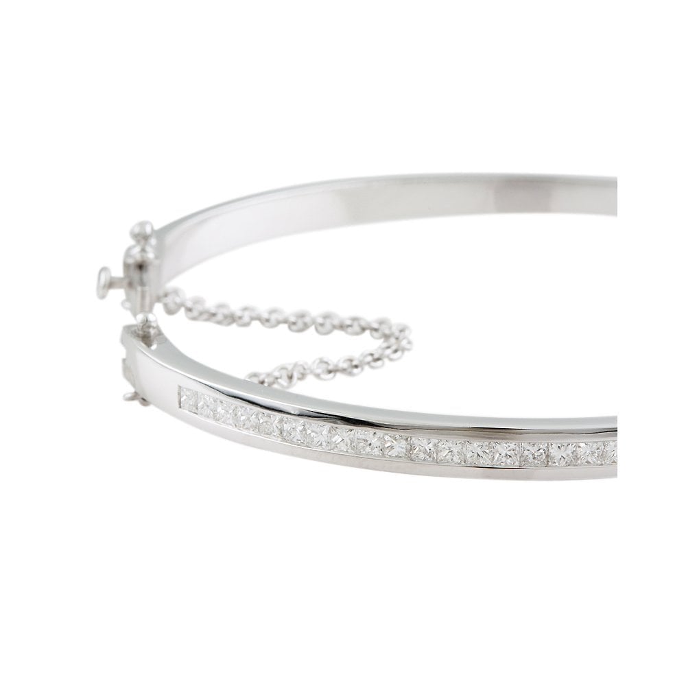 9ct White Gold Channel Set Hinged Diamond Bangle 1.70ct