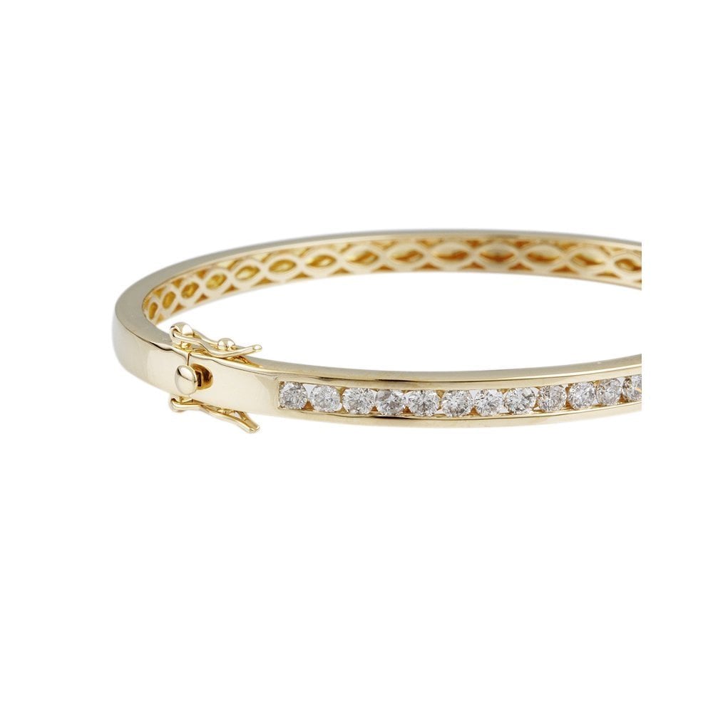 9ct Yellow Gold Channel Set Hinged Diamond Bangle 2.07ct