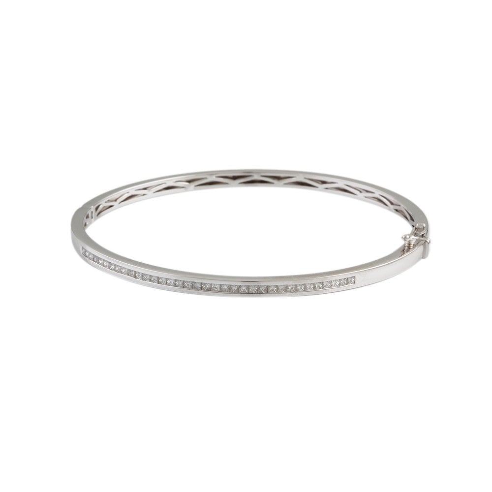 9ct White Gold Channel Set Hinged Diamond Bangle 0.86ct
