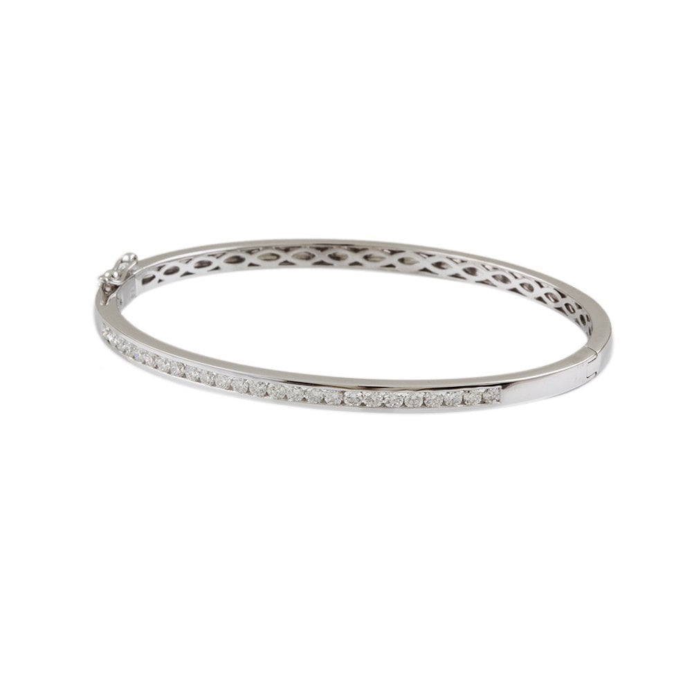 9ct White Gold Channel Set Hinged Diamond Bangle 1.05ct