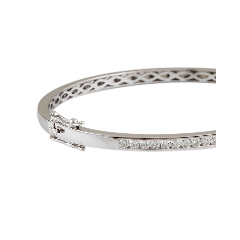 9ct White Gold Channel Set Hinged Diamond Bangle 1.05ct