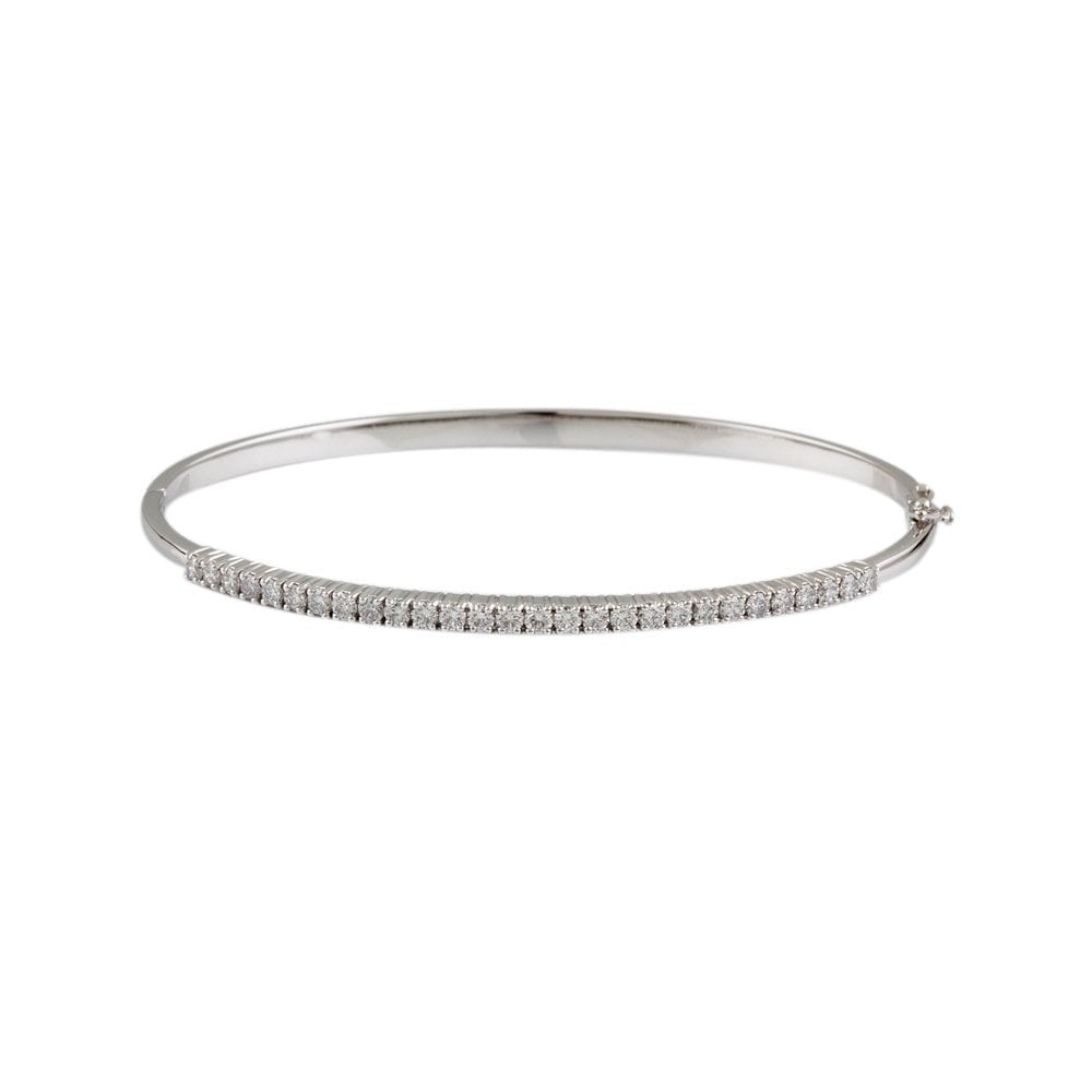 9ct White Gold Claw Set Hinged Diamond Bangle 1.00ct