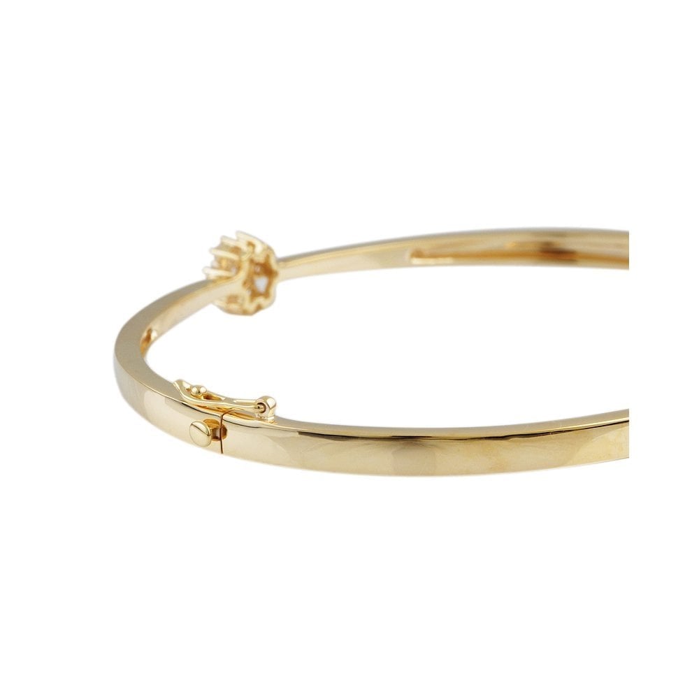 9ct Yellow Gold Diamond Flower Cluster Hinged Bangle 0.35ct