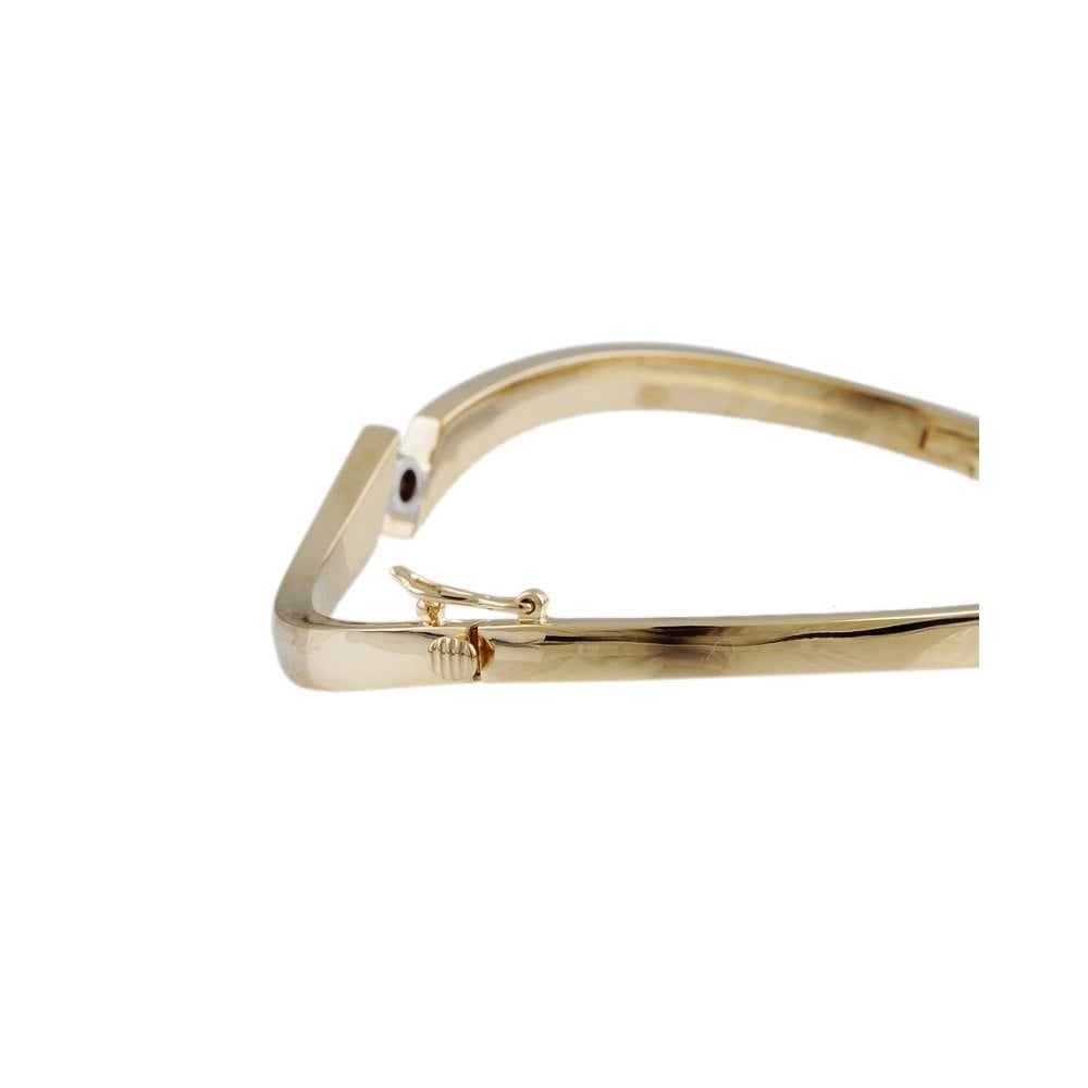 9ct Yellow And White Gold Hinged Diamond Set Asymmetric Contemporary Bangle 0.10ct