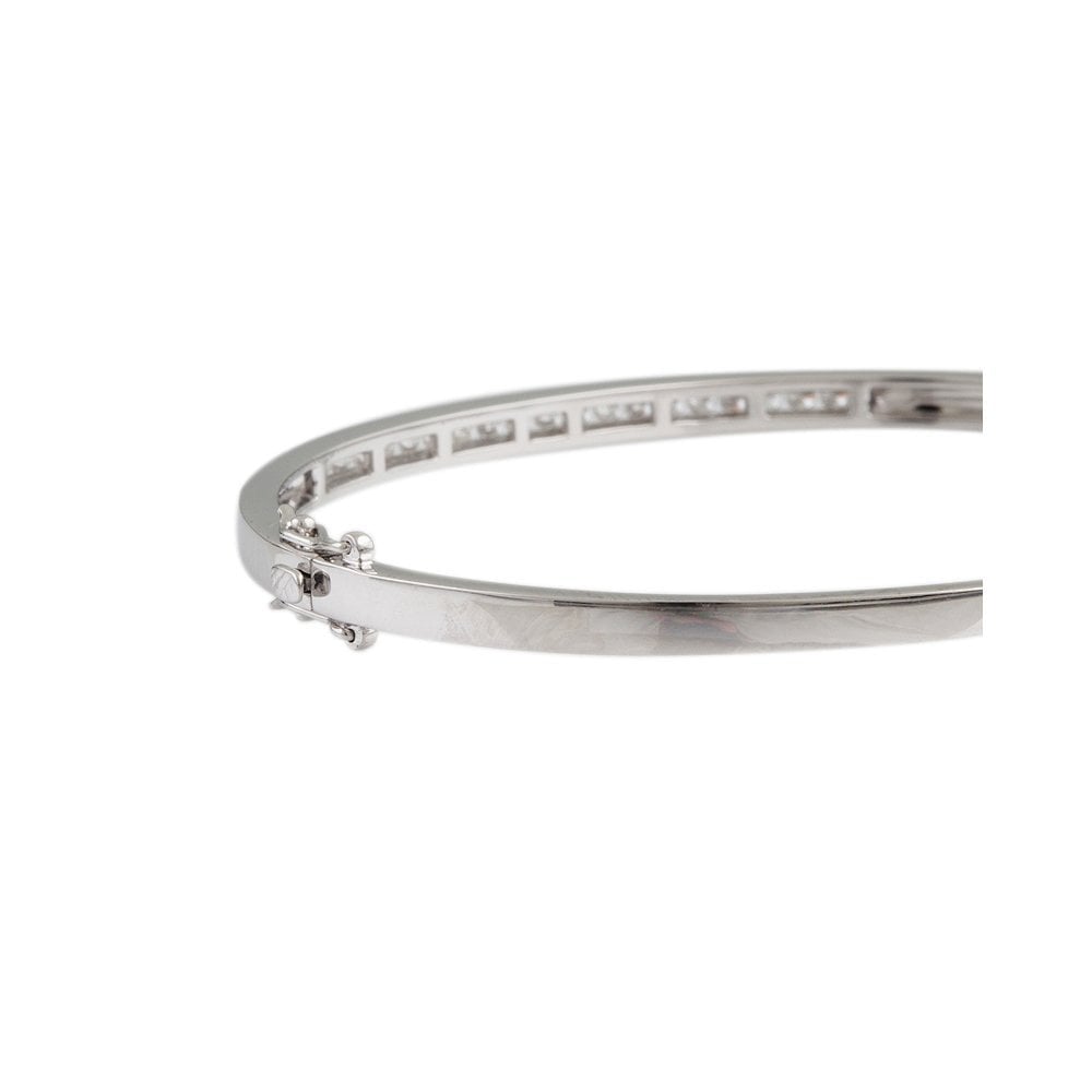 9ct White Gold Channel Set Hinged Diamond Bangle 0.60ct