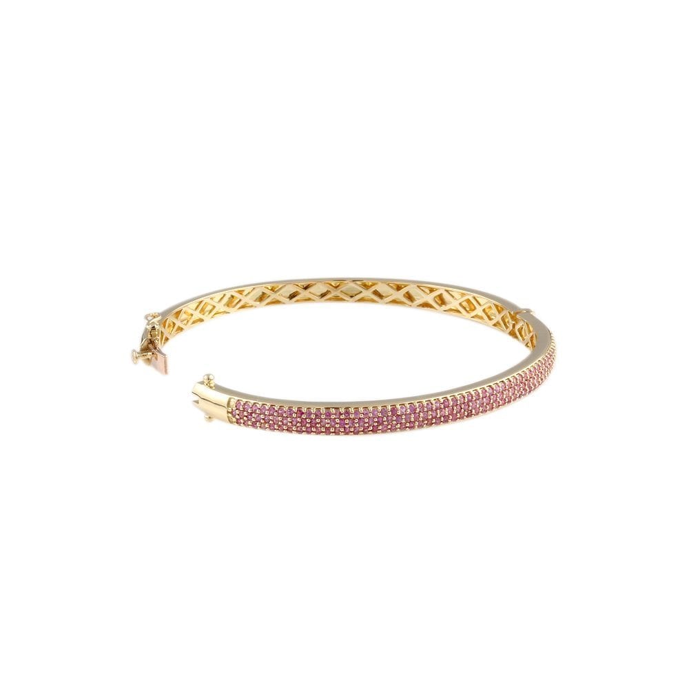9ct Yellow Gold Hinged Bombay Style Pink Sapphire Bangle 1.85ct