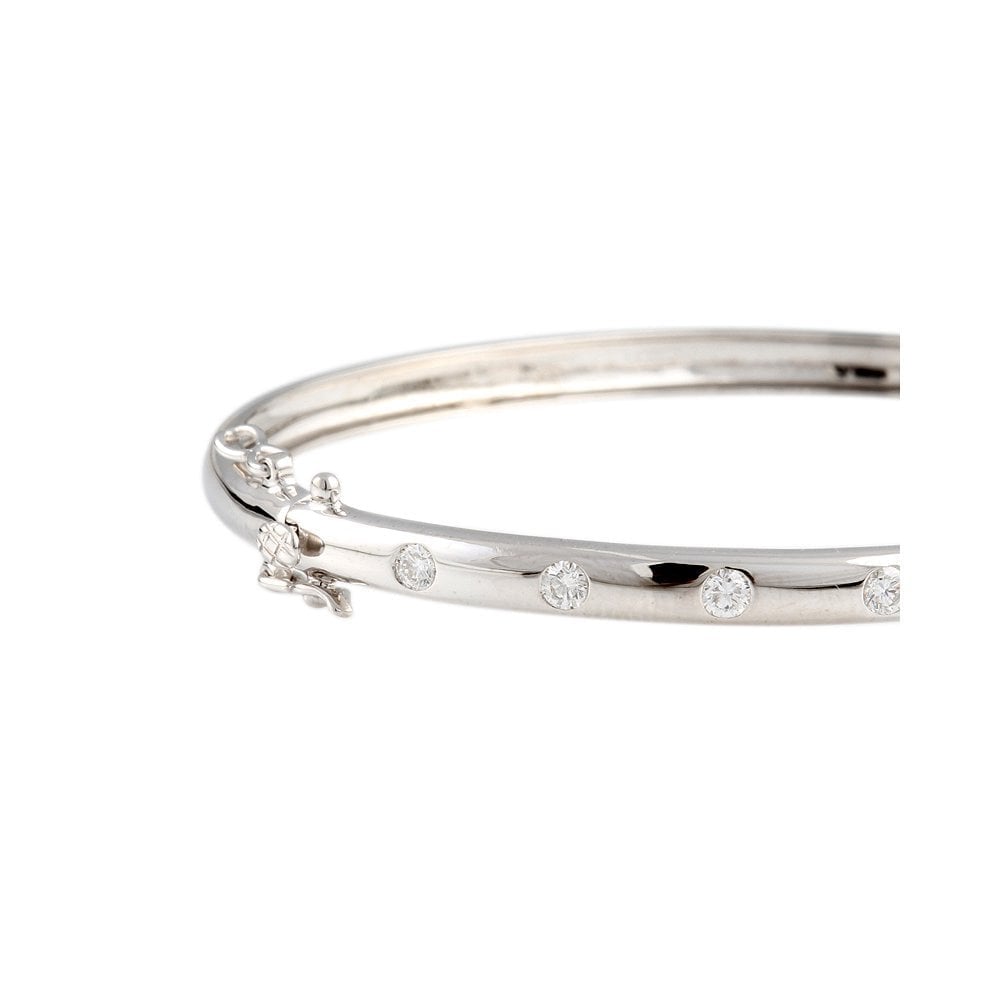 9ct White Gold Flush Set Hinged Diamond Bangle 0.75ct