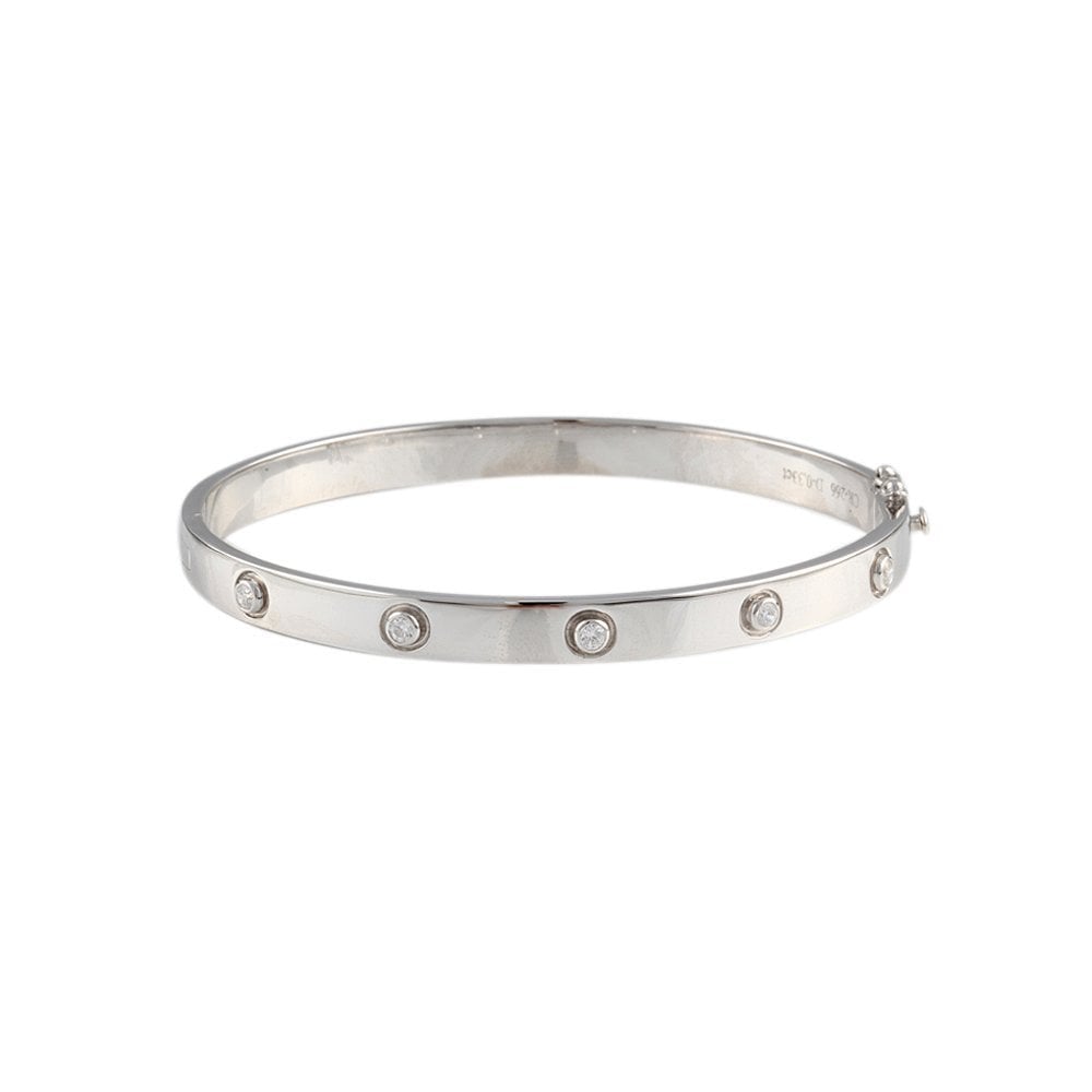 9ct White Gold Hinged Diamond Set Bangle 0.35ct
