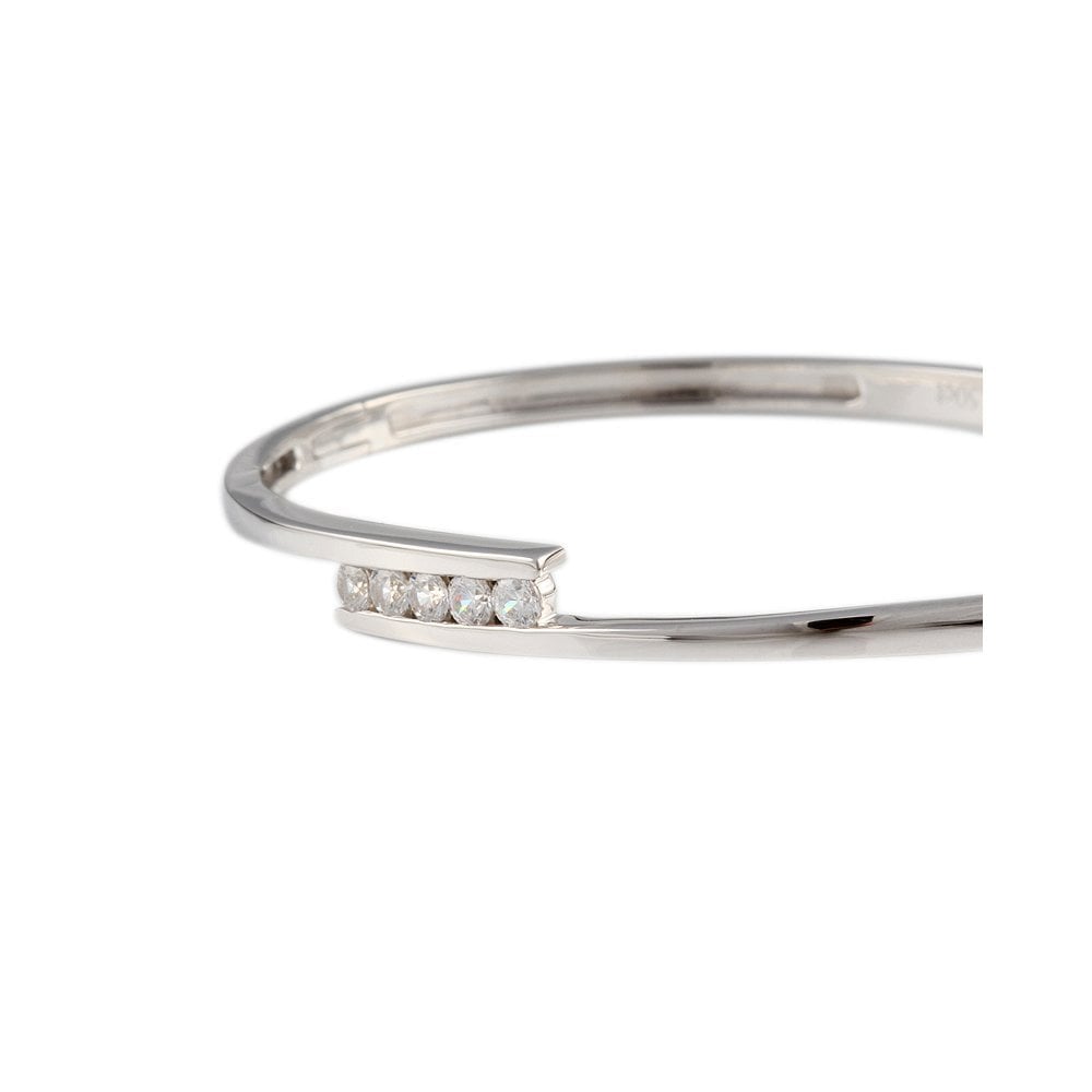 9ct White Gold Hinged Five Stone Diamond Bangle 0.50ct