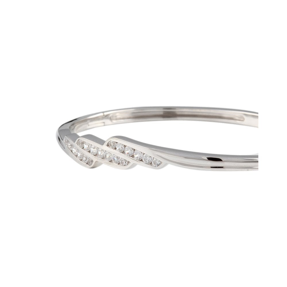 9ct White Gold Channel Set Hinged Diamond Bangle 0.80ct