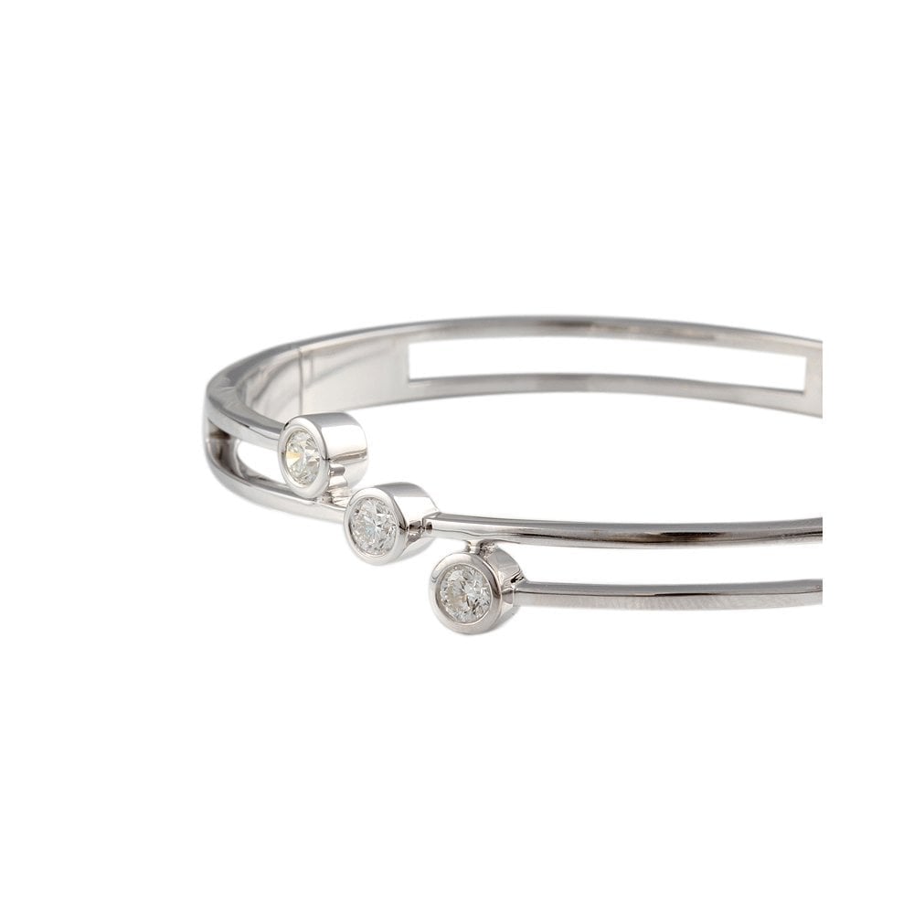 9ct White Gold Diamond Set Contemporary Hinged Bangle 0.75ct