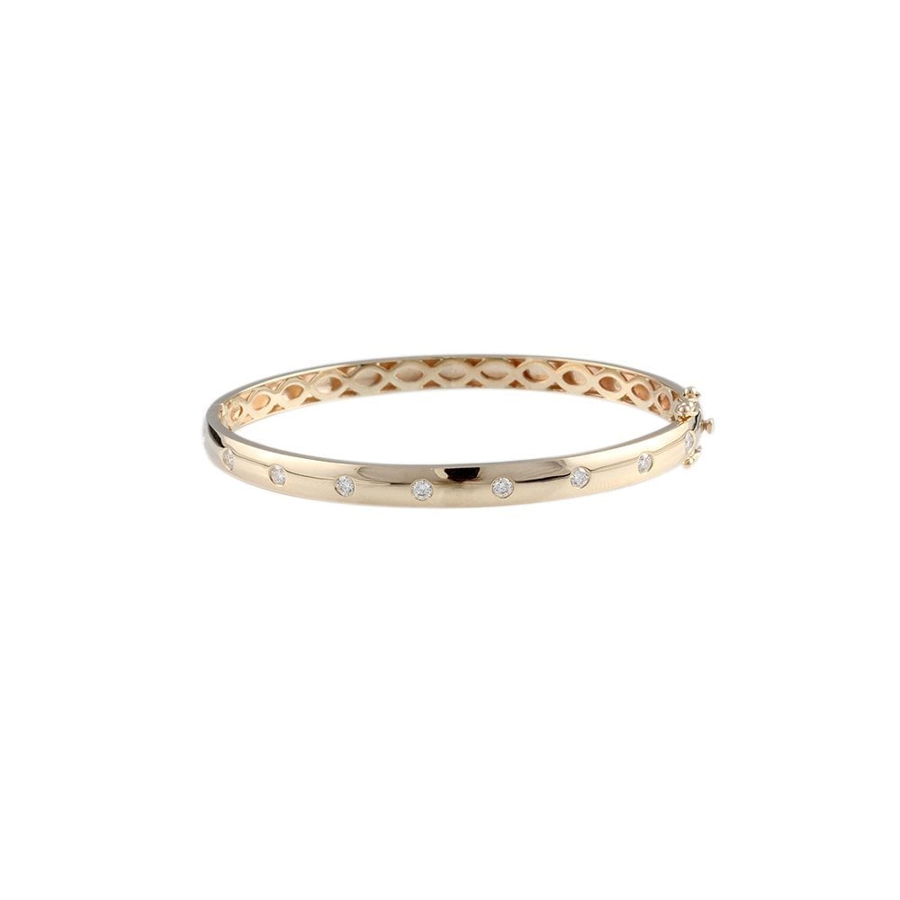 9ct Yellow Gold Flush Set Hinged Diamond Bangle 0.70ct