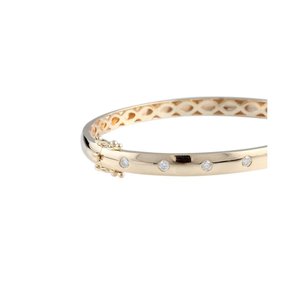 9ct Yellow Gold Flush Set Hinged Diamond Bangle 0.70ct